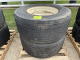 (2) 455-55R22.5 Tires On 10 Bolt Rims, Selling 2 x $