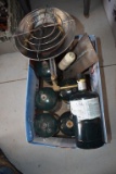 Mister Heater and 3 Partial Propane Tanks, cement Trowels