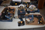 2 Boxes of Ryobi Circular Saws, Drills, Sander, Stapler, Batteries, Chargers