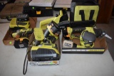 3 Boxes of Ryobi Sawzall, Chainsaw, Sander, Sheet metal Cutter, Drills, Chargers, Batteries, Case