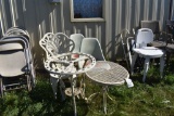 Bistro Set with Missing Glass on Table, plus 2 chairs & one small table