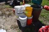 Large Assortment Of 5 Gallon Buckets & Garbage Cans