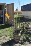 Nail Keg With Assortment Of Fishing Rods