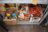 3 Boxes Of Electrical Items , Spark Plugs New & Old, Electrical Cords, Shop Supplies