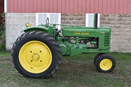 John Deere G Two Cylinder Gas Tractor, Styled Front End, NF, 14.9x38 Tires, Fenders, 540PTO, Runs