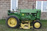 John Deere M Two Cylinder Gas Tractor, Wide Front, Artsway Belly Mower, 9.5x24 Turf Tires, Electric