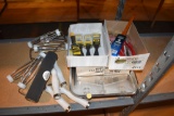 Assorted paint brushes, rollers and paint trays