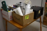 Wooden Table, folding chairs and breakroom appliances