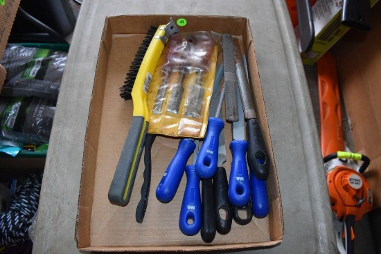 Assorted wood chisels and files