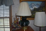 Ceramic pheasant and green lamp