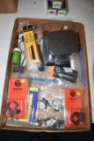 Assorted gun tools, gun lock, rim fire dummy rounds, mounting plates