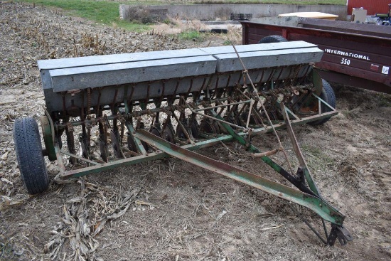 John Deere Van Brundt Grain Drill, 10', 6" Spacings, Grass Seeder, Low Rubber Tires, Missing Hyd.