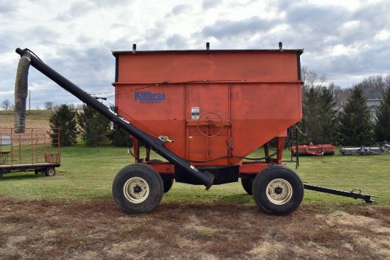 Kilbros 350 Gravity Flow Wagon, Roll Tarp, 10 Ton Running Gear, with 14' Hyraulic Drive Auger