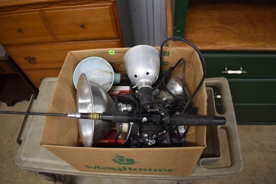 Lightbulbs, heat lamp, smoke detector, fishing pole