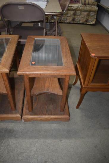 Oak glass top side table