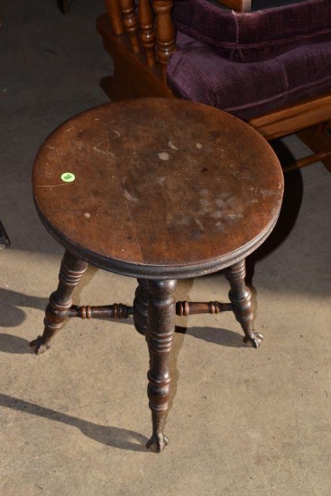 Claw Foot Glass Ball Oak Organ Stool