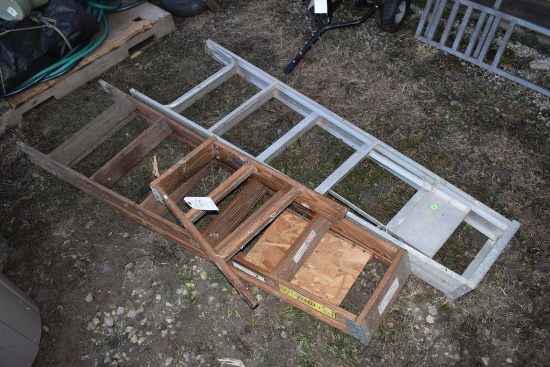 Two Wooden Step Ladder and Aluminum Step Ladder