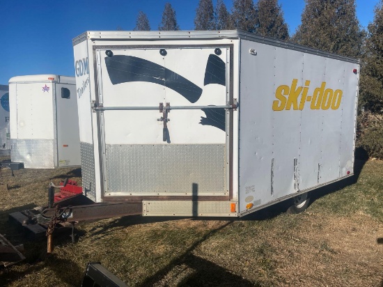 1992 United Single Axle Enclosed Snowmobile Trailer, Drive In Drive Out, 14' With V-Nose, 10' Cargo