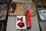 Royal Doulton No.2022 decorator egg with stand, glass candle holders and glass bell