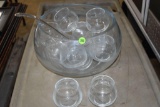 Glass punch bowl with cups