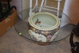 Oriental Hand Painted Vase with Glass Top as coffee table