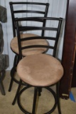 Two Metal frame padded swivel bar stools