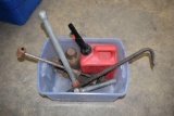 Gas can, bottle jack, reamer, pry bar