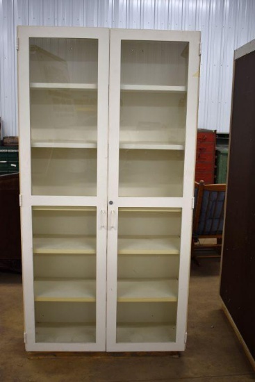 Wooden Cabinet With Glass Doors 42"x84", 6 Shelves