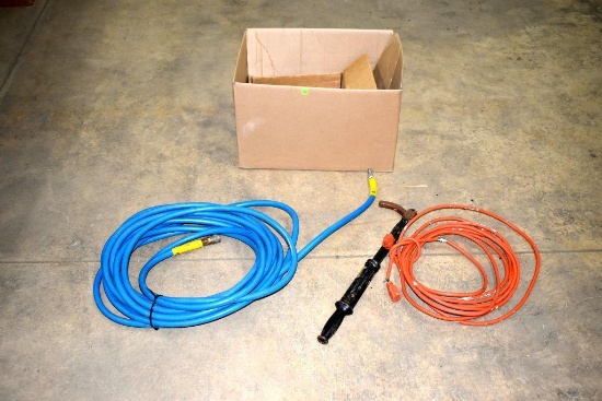 Box Containing Air Hose, Extension Cord, Nail Puller, Swivels