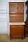 Small Oak Hoosier style Cupboard, with enamel top 66x27x25