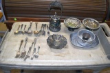 Assortment plated dishes and one sterling spoon