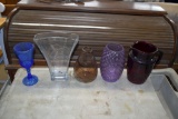 Assorted vases and ruby red pitcher