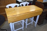 High top table with drop leaf and 2 chairs, 28