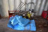 Assorted Yard Equipment, Hand Sprayers, Tarps, T-Rods, Electric Fence Posts, Plant