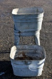 2 Vintage Galvanized Wash Tubs, One On Stand