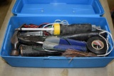 Plastic tool box with hand tools