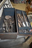 Metal tool box with hand tools