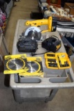 DeWalt 18 volt circular cordless saw with battery and charger, includes bits and blade