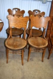 (4) Oak Press back Chairs, Round Seats