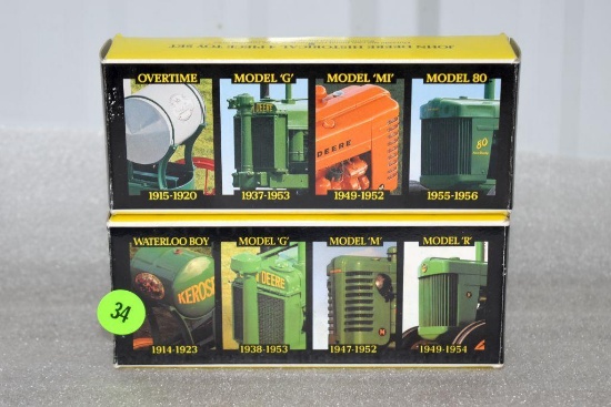 John Deere Historical Set, 4 Tractors, one box is empty, 1/64th scale