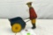 Tin Litho Wind Up Man with Cart, does not work