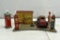Marx Tin Litho Gas Service Station with Wind Up Tin Car, battery operated, original condition