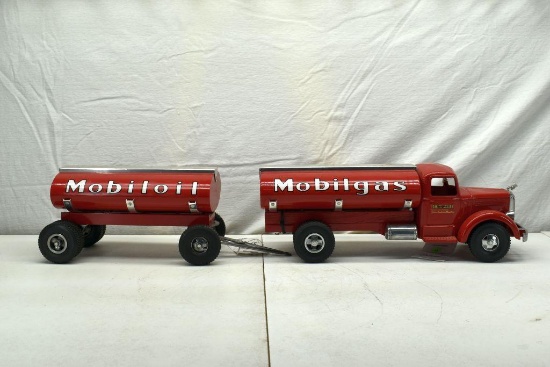 Smith Miller Mobil Oil Truck with Mobil Oil Tanker, 2 Piece, repainted, nice condition, 34"