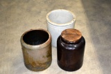 (3) Stoneware crocks, one is bottom marked