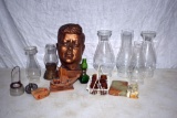Kerosene lamp shades, mini-lamps, glass Borden bottles