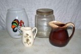 Glass Canister, McCoy Pitcher, Rooster Glass