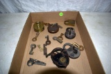 Assorted pad locks with keys, Corbin, Excelsior 8 Lever, C.M.St.P&P. lock