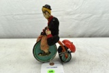 Tin Litho Wind Up Clown on Unicycle, works