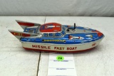 Tin Litho Wind Up Missile Fast Boat 181, speed boat, works, 10