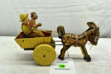 Marx Tin Litho Horse and Two Men, Tin Windup, Working Condition, 8.75